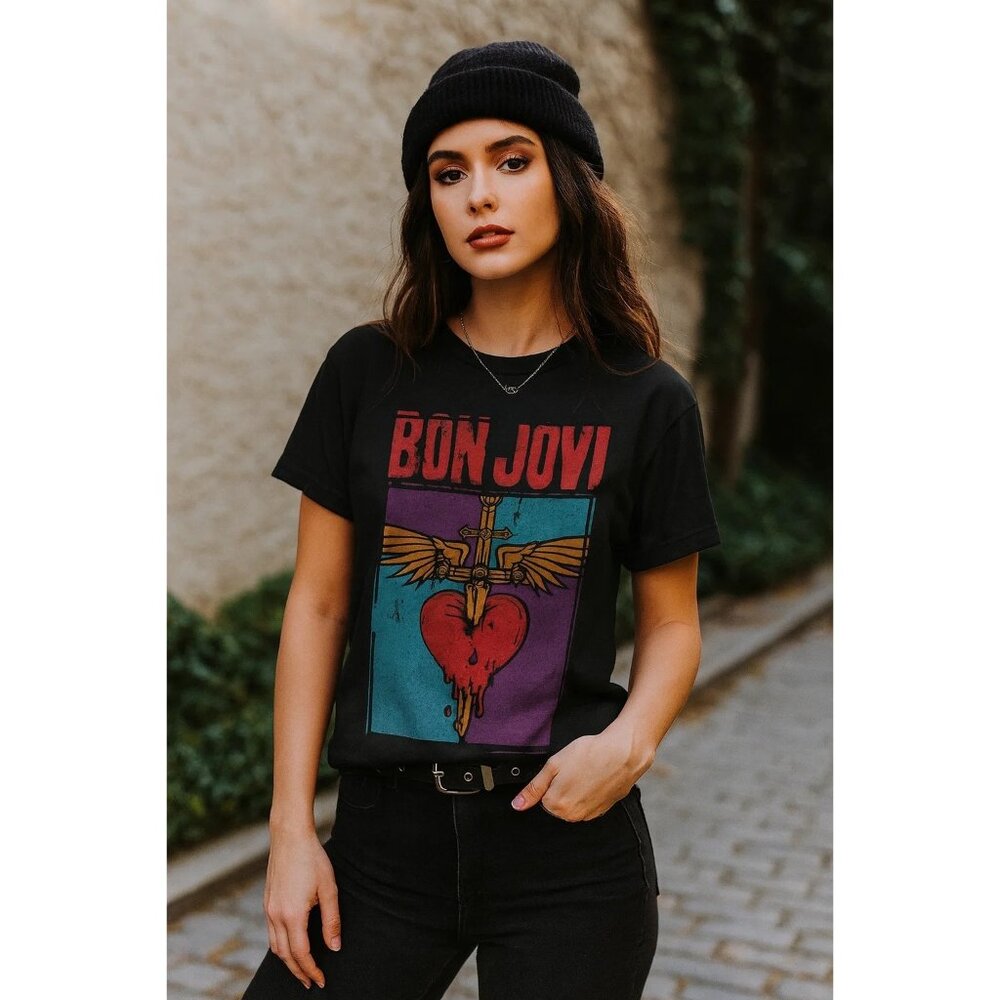 Bon Jovi Heart & Dagger Graphic Tee Shirt Large By American Classics